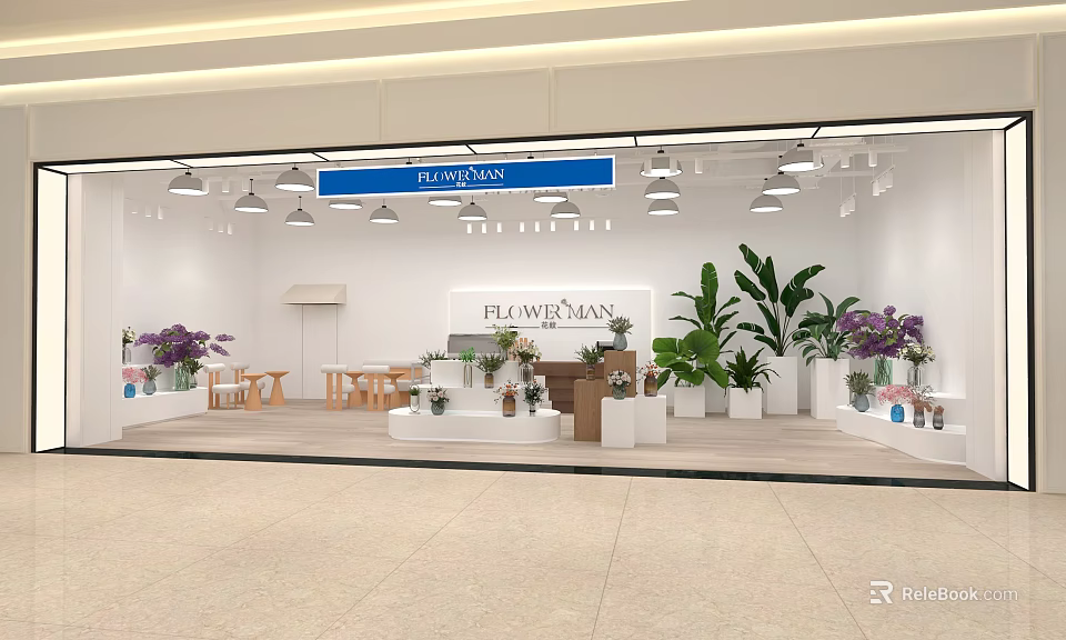 FLOWERMAN Flower Shop Interior With Fresh Flowers Potted Plants Display Counters And Warm Lighting 3d model 