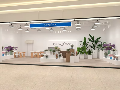 FLOWERMAN Flower Shop Interior With Fresh Flowers Potted Plants Display Counters And Warm Lighting 3d model