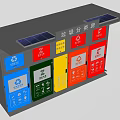 Public Garbage Classification Facility With Solar Panels And Colorful Sorting Bins 3d model