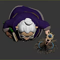 Cartoon Wizard Character With White Beard Glasses Purple Robe Green Book Staff And Broom