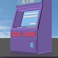 Purple ATM Machine With Coin On Top And Digital Screen And Buttons