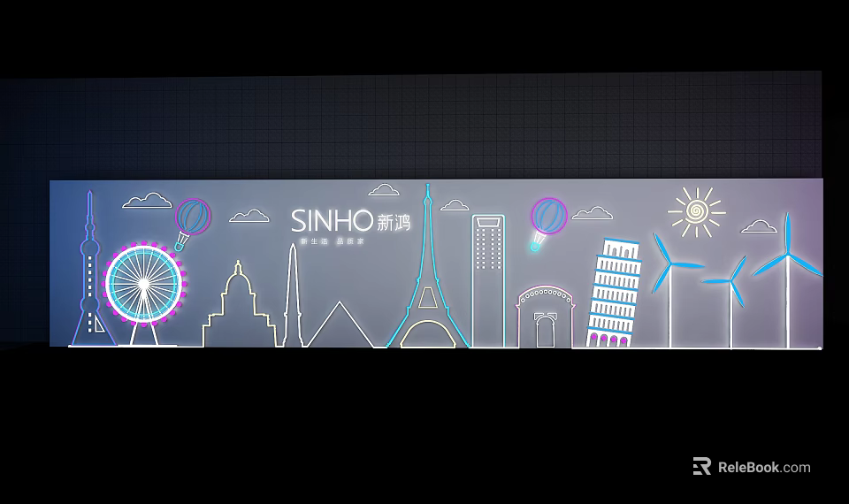 Sinho Brand Landmark Silhouettes With Ferris Wheel Eiffel Tower And Windmill 3d model 