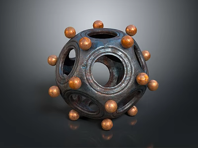Decorative Sphere Sculpture With Circular Holes And Metallic Golden Balls Ornate Design 3d model