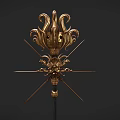 Detailed Golden Ornate Weapon With Intricate Floral Design And Black Shaft