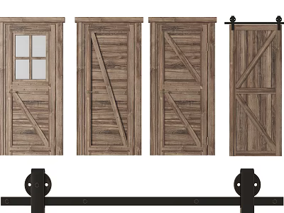 Rustic Wooden Barn Doors With Glass Panel And Sliding Track System For Interior Design 3d model
