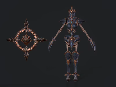 Game Movie Character Armored Design With Ornate Armor And Star Shaped Weapon 3d model