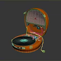Orange Portable Record Player with Open Case and Vinyl Record Inside