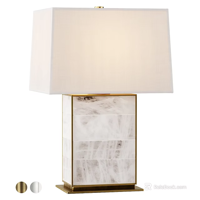 Elegant Table Lamp With White Lampshade Square Marble Base And Gold Trim For Home Decor 3d model 