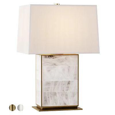 Elegant Table Lamp With White Lampshade Square Marble Base And Gold Trim For Home Decor 3d model