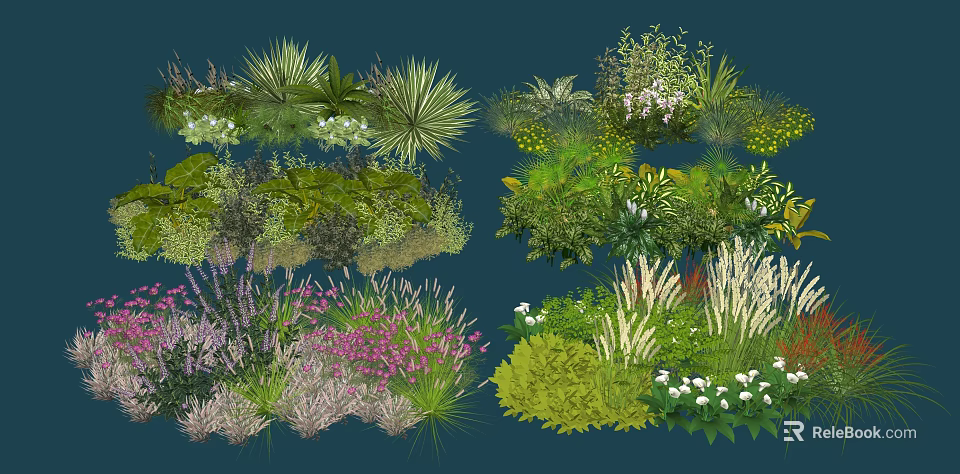 Diverse Flower and Plant Varieties for Garden Landscaping with Colorful Blooms and Green Foliage 3d model 