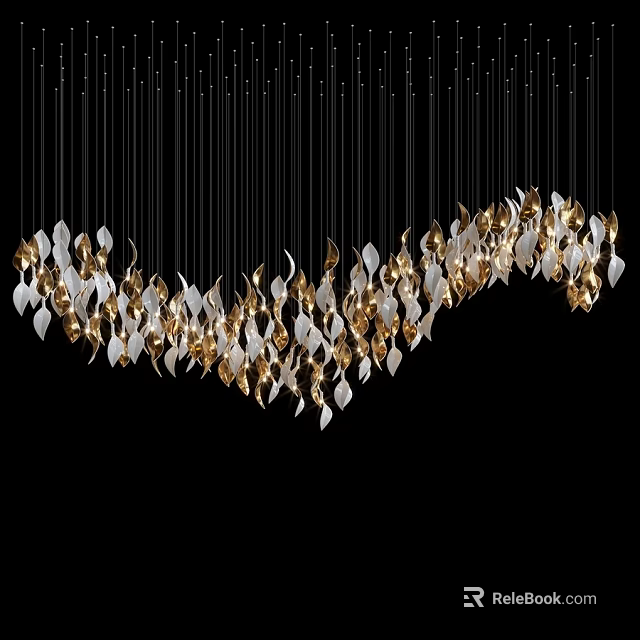 Modern Leaf Shaped Gold Silver Hanging Chandelier For Interior Decor Design 3d model 