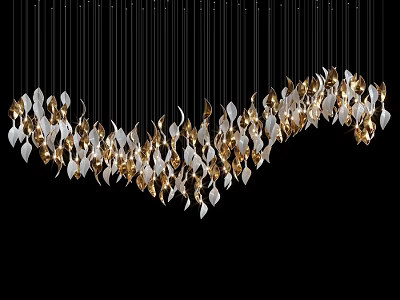 Modern Leaf Shaped Gold Silver Hanging Chandelier For Interior Decor Design 3d model
