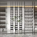Modern Wine Cabinet With Black Metal Frame Multi Tiered Shelves Wine Bottles And Decorative Plants