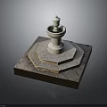 Classic Stone Fountain Structure With Octagonal Base And Square Platform Paving
