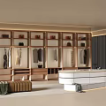 Modern Walk in Closet Interior Design With Hanging Clothes Wooden Storage Cabinets And Drawers