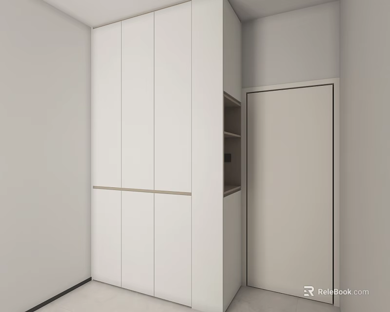 Modern White Wardrobe Interior With Sleek Design Multiple Doors And Open Shelf 3d model