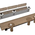 Modern Wooden Stools With Long Bench And Small Round Tables With Green Plants