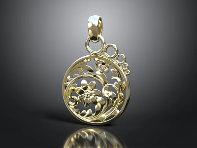 Gold Ornate Pendant With Floral Design And Decorative Circular Shape 3d model