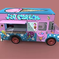 Pink Ice Cream Truck Featuring Star Decorations And Ice Cream Graphics With Open Serving Window