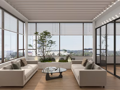 Modern Villa Balcony With Sofas Green Plants And Coffee Table 3d model