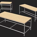 Set Of Three Office Desks With Wooden Tops And Metal Frames