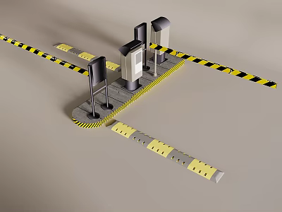 3D Model of Road Facilities with Yellow Black Warning Tape Barrier Gates and Ground Markings 3d model