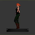 3D Character Model With Red Hair Tank Top Cargo Pants And Gun On Circular Base