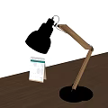Stylish Wooden Arm Desk Lamp With Black Shade On Brown Table And Calendar