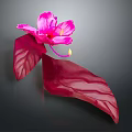 Vibrant Blooming Pink Flower With Red Leaves Against Dark Gray Background