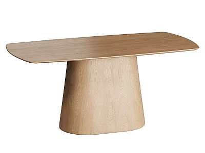 Natural Solid Oak Dining Table With Rounded Edge And Sturdy Tapered Base For Modern Homes 3d model