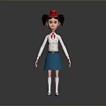 Cartoon Girl With Red Hat Pigtails White Shirt Red Tie Blue Skirt And Blue Shoes
