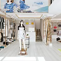 Bright Modern Ladies Clothing Store Interior With Elegant Gold Display Racks And Comfortable Shopping Space