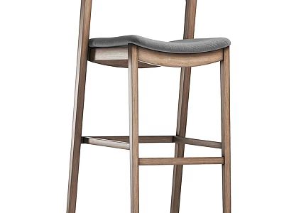 Modern Wooden Bar Stool With Gray Padded Seat And Tall Frame Design 3d model
