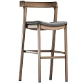 Modern Wooden Bar Stool With Gray Padded Seat And Tall Frame Design
