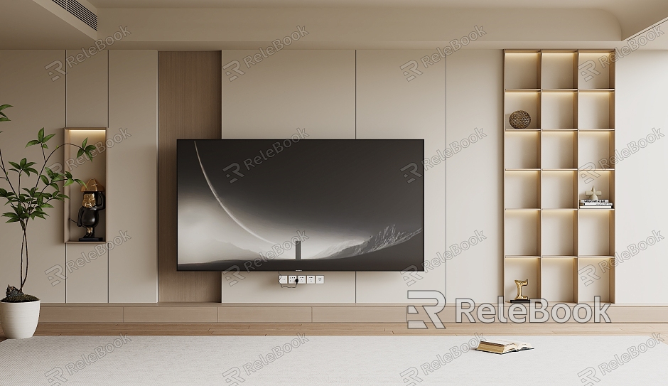 Silent TV background wall cream wind TV background wall TV cabinet TV model