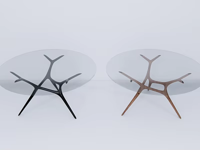Modern Oval Coffee Table With Glass Top And Branch Like Black Copper Metal Base 3d model