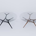 Modern Oval Coffee Table With Glass Top And Branch Like Black Copper Metal Base