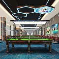 Modern Billiard Room With Snooker Tables Lounge Seating And TVs