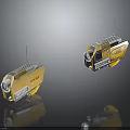 Two Yellow Sphero Robots With Antennas Floating On Dark Reflective Background 3d model