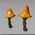 Two Orange Mushrooms With White Spots And Stems On Dark Background
