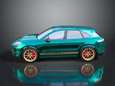 Teal SUV with Metallic Finish Gold Wheels and Red Brake Calipers Modern Luxury Design 3d model