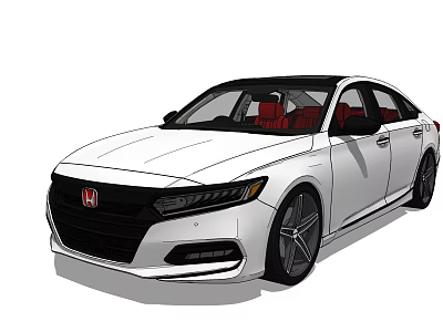 White Honda Sedan With Modern Sporty Design Red Seats And Alloy Wheels 3d model