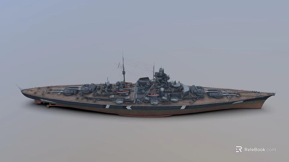 Detailed Large Warship Model Featuring Turrets Mast Bridge Antennas And Deck Facilities 3d model 