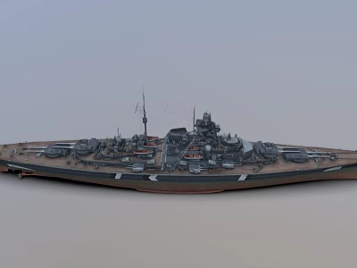 Detailed Large Warship Model Featuring Turrets Mast Bridge Antennas And Deck Facilities 3d model