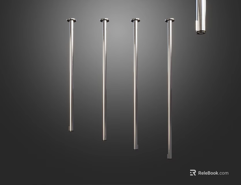 Five Silver Stainless Steel Faucets Showcasing Different Design Variations On Grey Background 3d model 