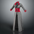 Long Striped Coat With Red Collar Cuffs And Belt In Black And Red