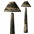 Hand Painted Floor Lamp With Nature Scene Crane Design And Artistic Shade