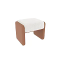 Modern Minimalist Upholstered Stool With Brown Leather Frame And Soft Light Boucle Fabric Seat