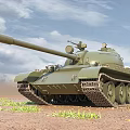 Military Green Tank With Long Cannon On Muddy Ground Under Blue Sky