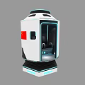 Modern Futuristic Immersive Experience Pod With Transparent Door And Blue Lighting